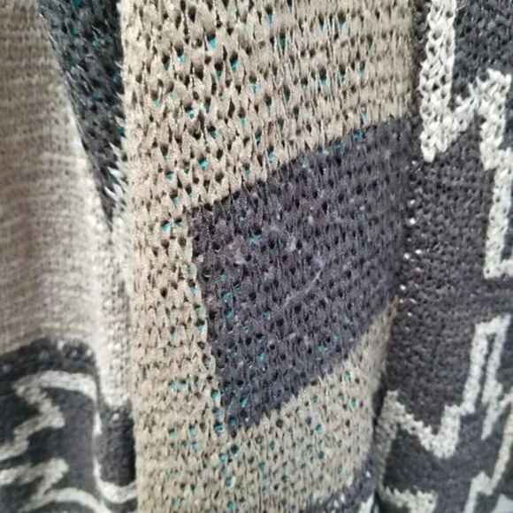 Line The Label Aztec  Woven Knit Cotton Drape Open Front Cardigan L - Picture 5 of 10